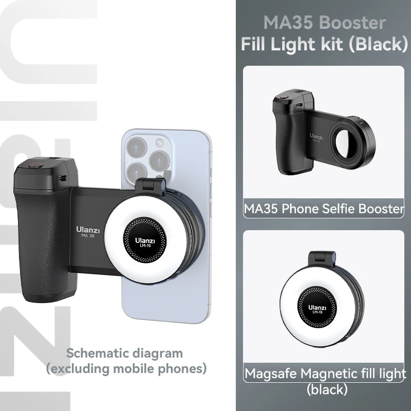 MA35 Phone Selfie Booster Handle Grip Bluetooth Photo Stabilizer Holder with Magsafe Shutter Release Iphone Mobile Stand