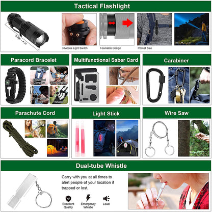 Emergency Survival Kit and First Aid Kit, 142Pcs Professional Survival Gear and Supplies Equipment with Molle Pouch, Gift for Christmas Men Dad Husband Camping Hiking Hunting Outdoor Adventure