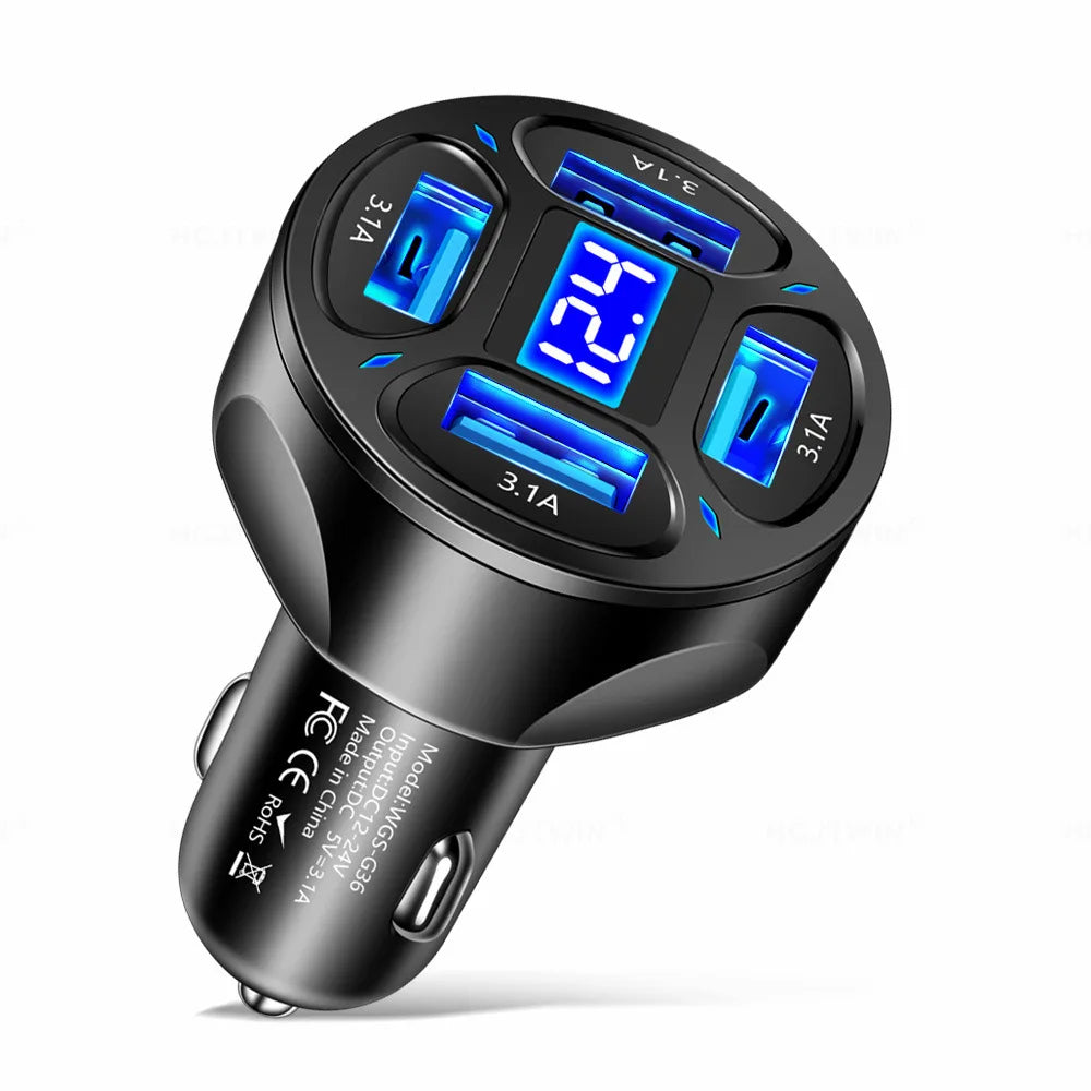 240W Car Charger Dual USB Ports 120W Super Fast Charging with Digital Display Quick Charging Adapter for Iphone Samsung Xiaomi