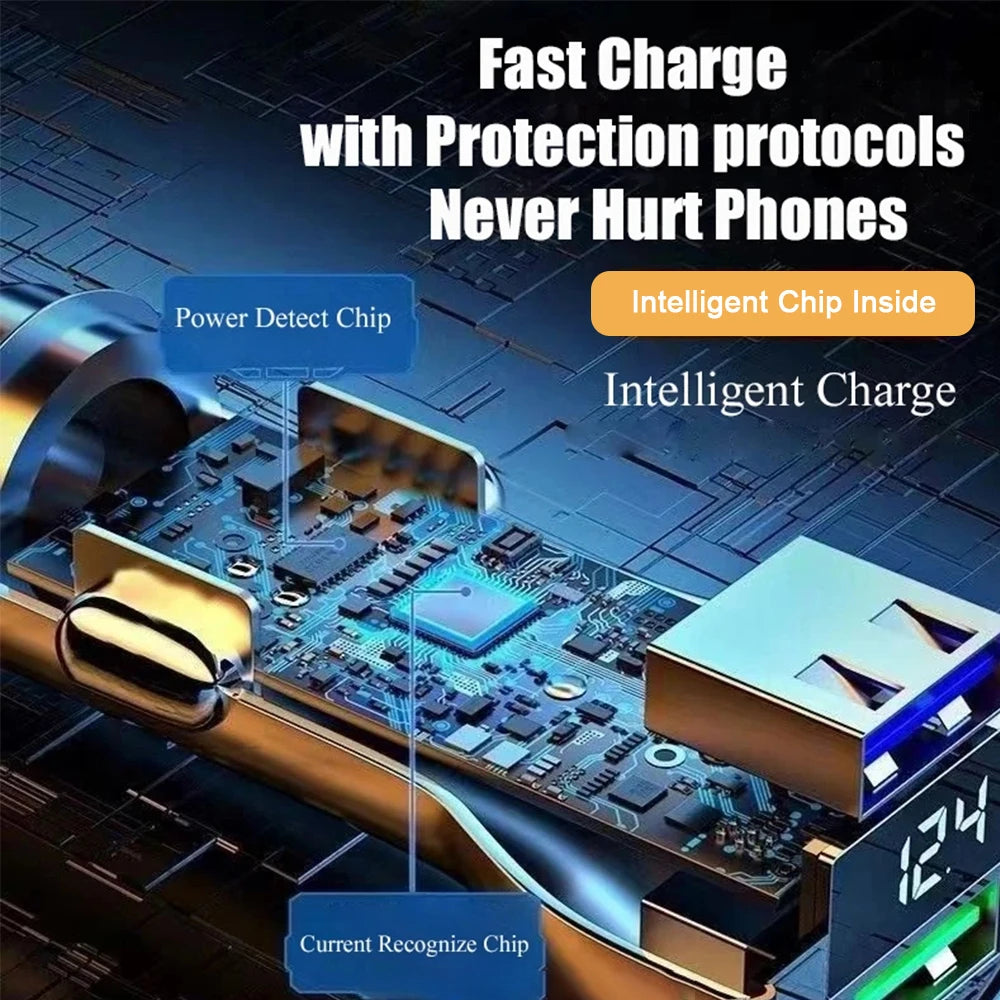 240W Car Charger Dual USB Ports 120W Super Fast Charging with Digital Display Quick Charging Adapter for Iphone Samsung Xiaomi