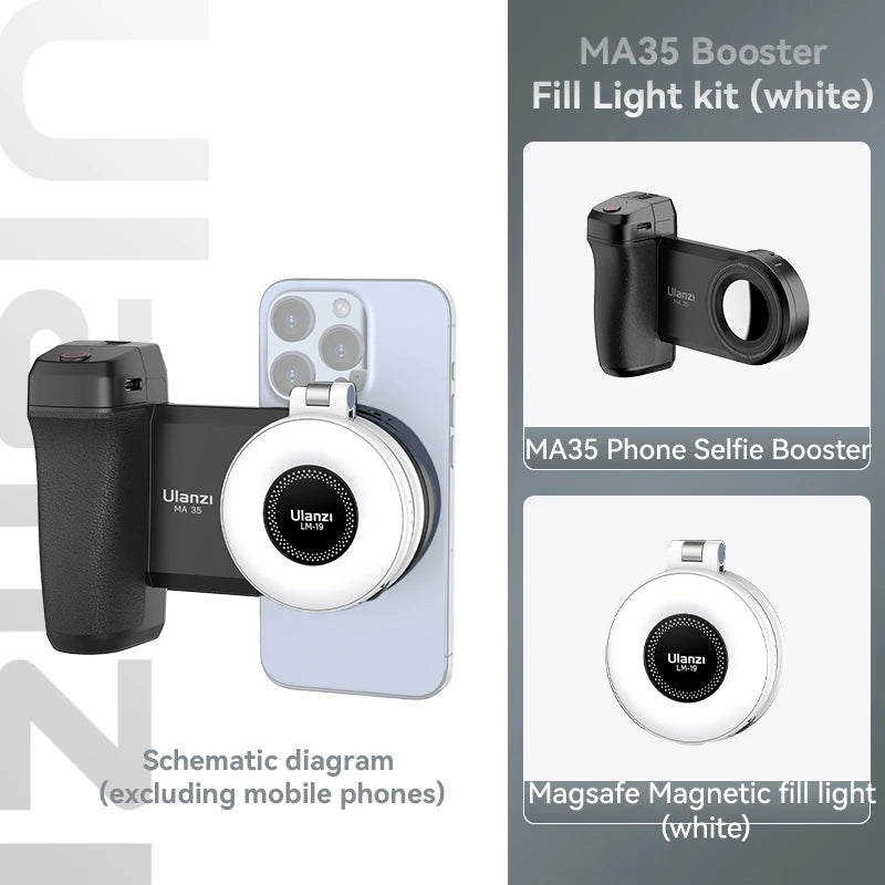MA35 Phone Selfie Booster Handle Grip Bluetooth Photo Stabilizer Holder with Magsafe Shutter Release Iphone Mobile Stand