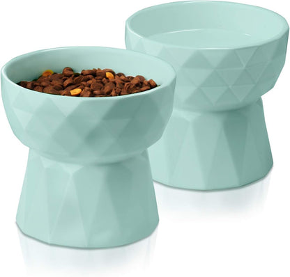 Cat Bowls,Ceramic Cat Bowls anti Vomiting,Raised Food and Water Bowl Set for Cats and Small Dogs,13.5 Oz,Green